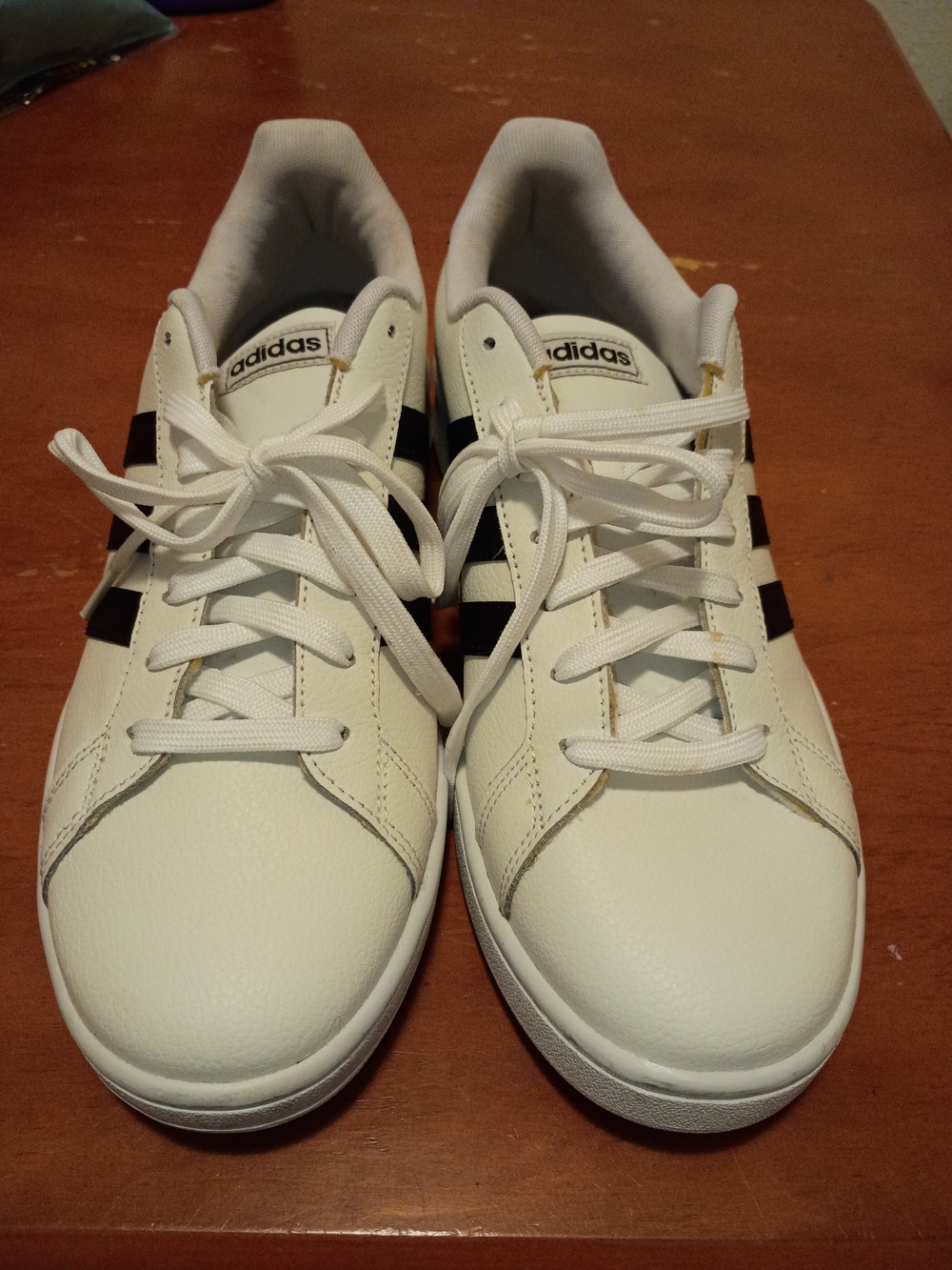 Adidas Men's White Sneakers with Black Stripes Size 10